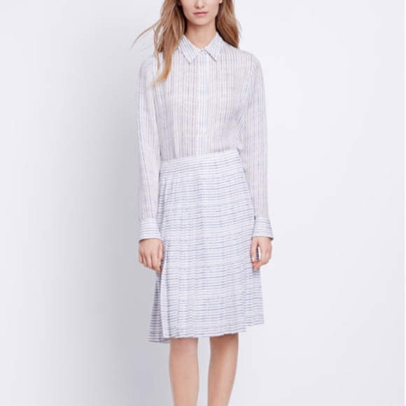 VINCE Blurred Lines Knife Pleat Stripe Skirt Blue Ivory Watercolor Stripes 12 - Picture 3 of 13